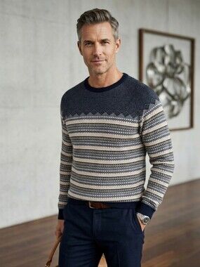 Broken Standard Men's 100% Cotton  Gray Patterned Crewneck Sweater Size XLarge